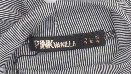 Pink Vanilla Womens Grey Striped Cropped Mock Neck Long Sleeve Top Size S
