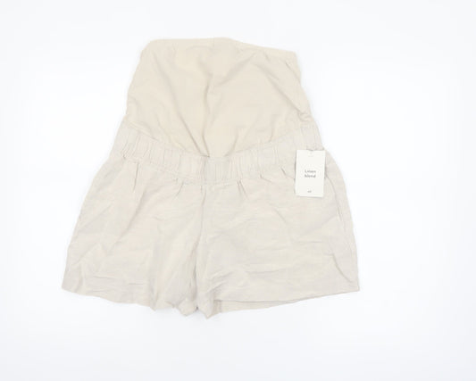 H&M Women Beige Maternity Linen Blend Casual Shorts Size S