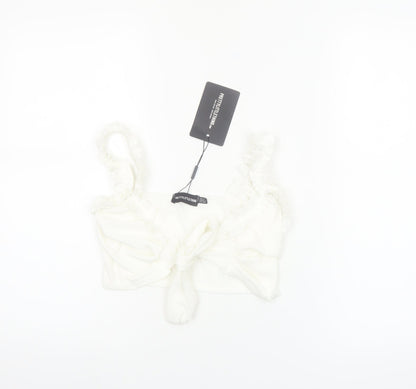 PrettyLittleThing Women’s White Cropped Tie Front Ruffle Strap Top Size 6