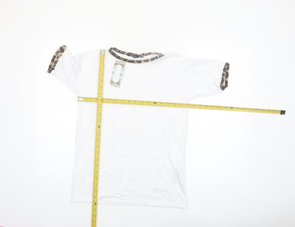 Boohoo Women White Leopard Trim Ringer T-Shirt Size 8