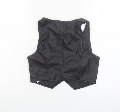 PrettyLittleThing Women's Black Faux Leather Cropped Vest Top UK 6
