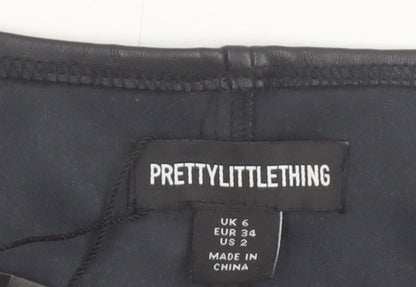PrettyLittleThing Women's Black Faux Leather Cropped Vest Top UK 6