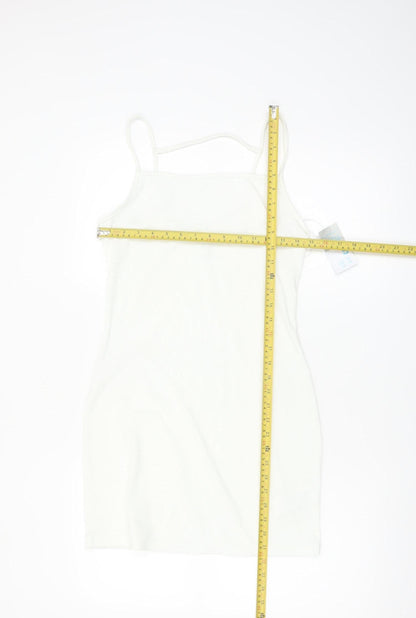 Primark Women White Slip Dress Size 10-12 Sleeveless Summer Style