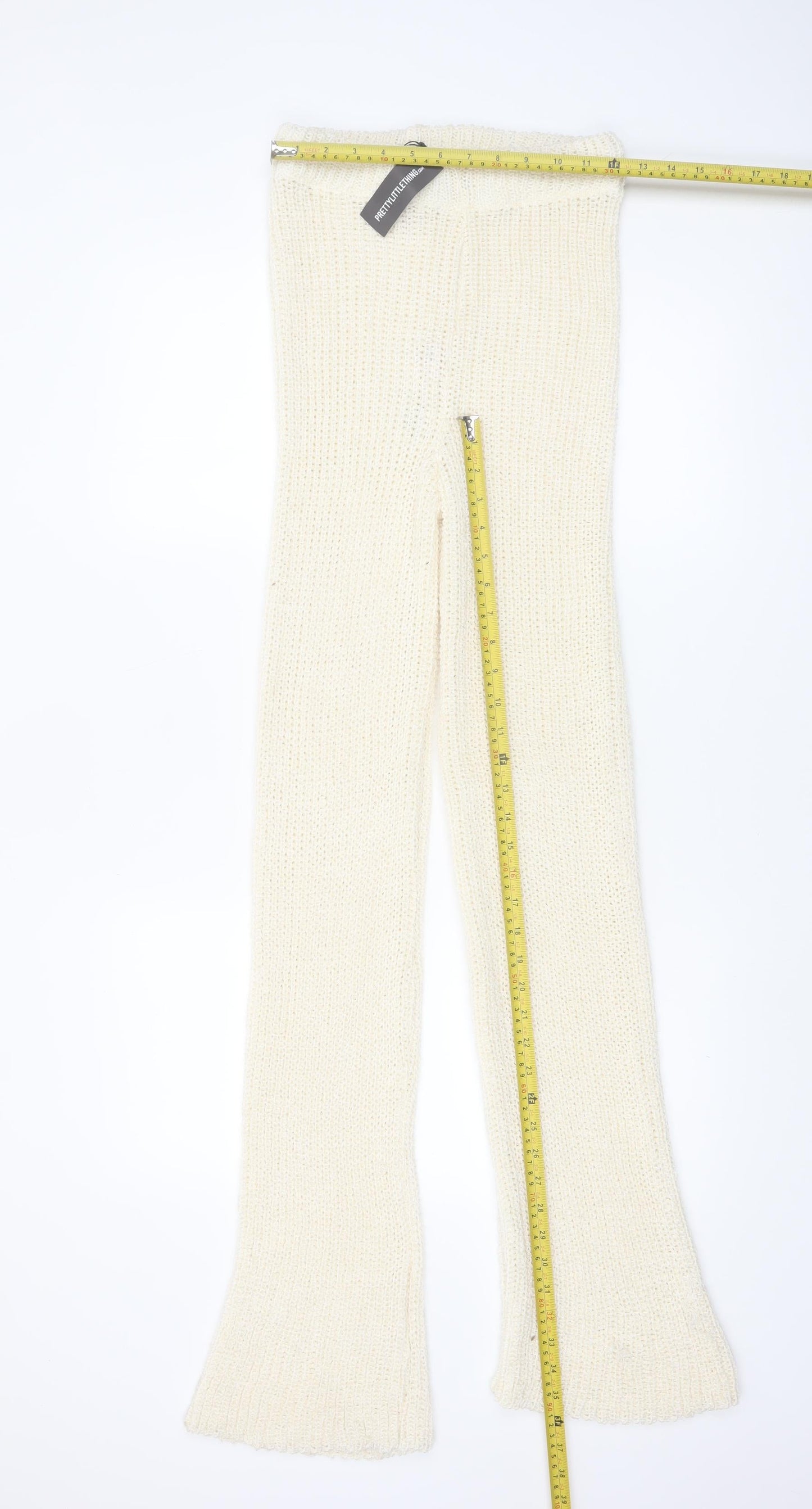 PrettyLittleThing Women's Ivory Knitted Flared Trousers Size S