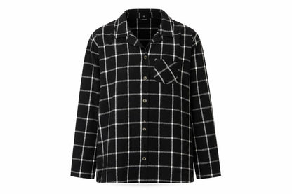 This is Unfolded Women's Black Check Flannel Pyjama Top UK 16