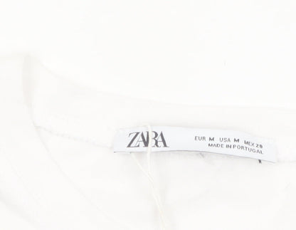 ZARA Women’s White Cotton Cropped Graphic T-Shirt Size 12
