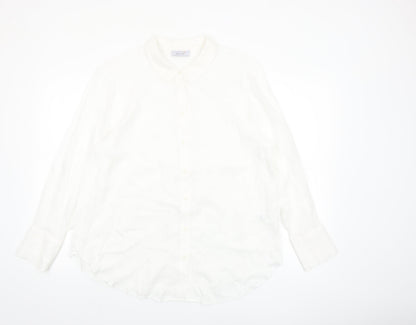 Marks and Spencer Women White Button-Up Shirt UK 16 Classic Long Sleeve