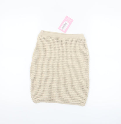MissyEmpire Women Beige Knit Short Pencil Skirt Size S