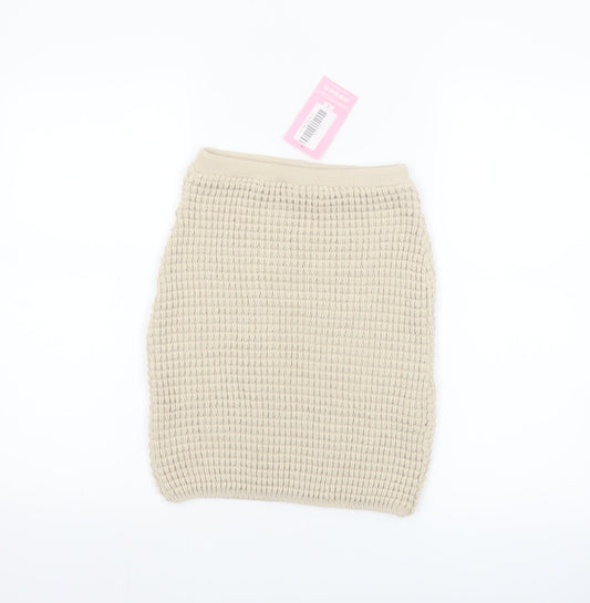 MissyEmpire Women Beige Knit Short Pencil Skirt Size S