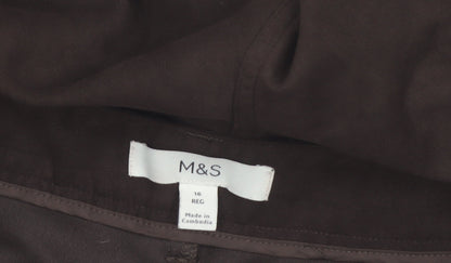 Marks and Spencer Women's Brown Regular Fit Straight Leg Trousers Size 16