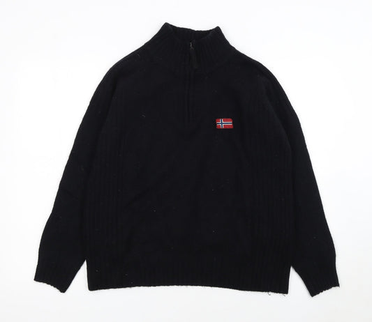 Napapijri Men's Black Wool 1/2 Zip High Neck Jumper M