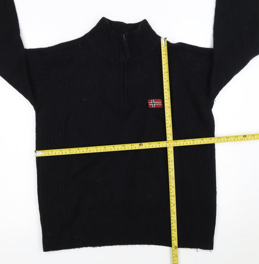 Napapijri Men's Black Wool 1/2 Zip High Neck Jumper M