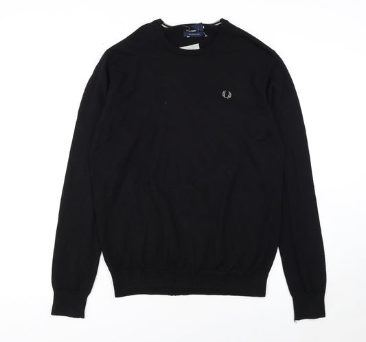 Fred Perry Men's Black Merino Wool Crew Neck Jumper L