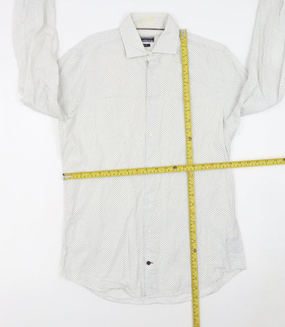 Tommy Hilfiger Men's White Slim Fit Polka Dot Long Sleeve Shirt 15.5