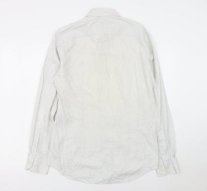 Tommy Hilfiger Men's White Slim Fit Polka Dot Long Sleeve Shirt 15.5