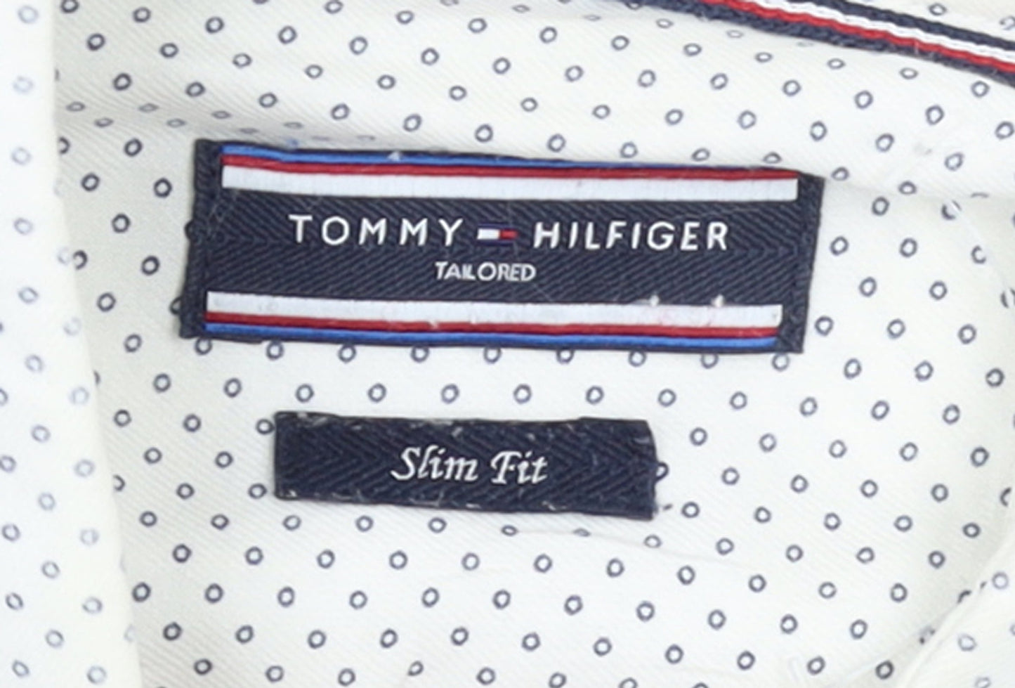 Tommy Hilfiger Men's White Slim Fit Polka Dot Long Sleeve Shirt 15.5