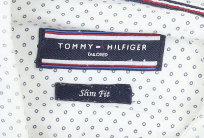 Tommy Hilfiger Men's White Slim Fit Polka Dot Long Sleeve Shirt 15.5