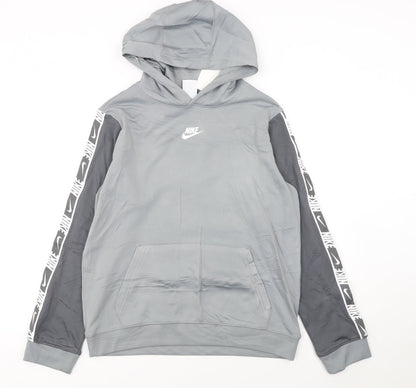 Nike Boys Grey Dri-Fit XL Pullover Hoodie with Logo Sleeves