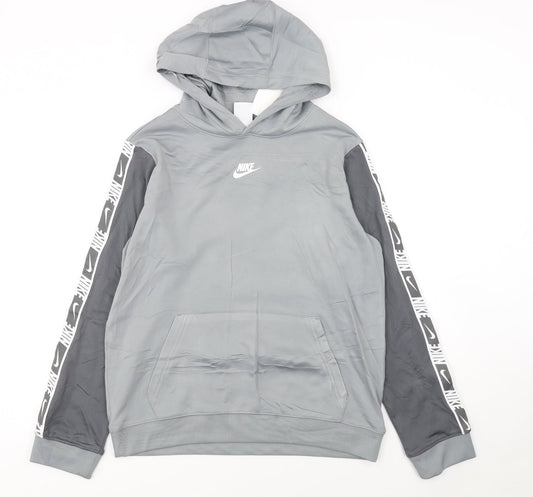 Nike Boys Grey Dri-Fit XL Pullover Hoodie with Logo Sleeves