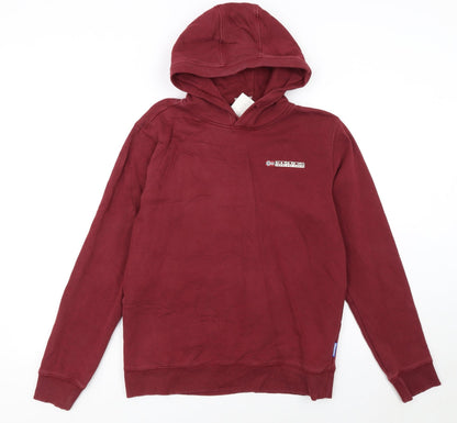 Napapijri Men's Red Pullover Hoodie Size S Cotton Logo Fleece