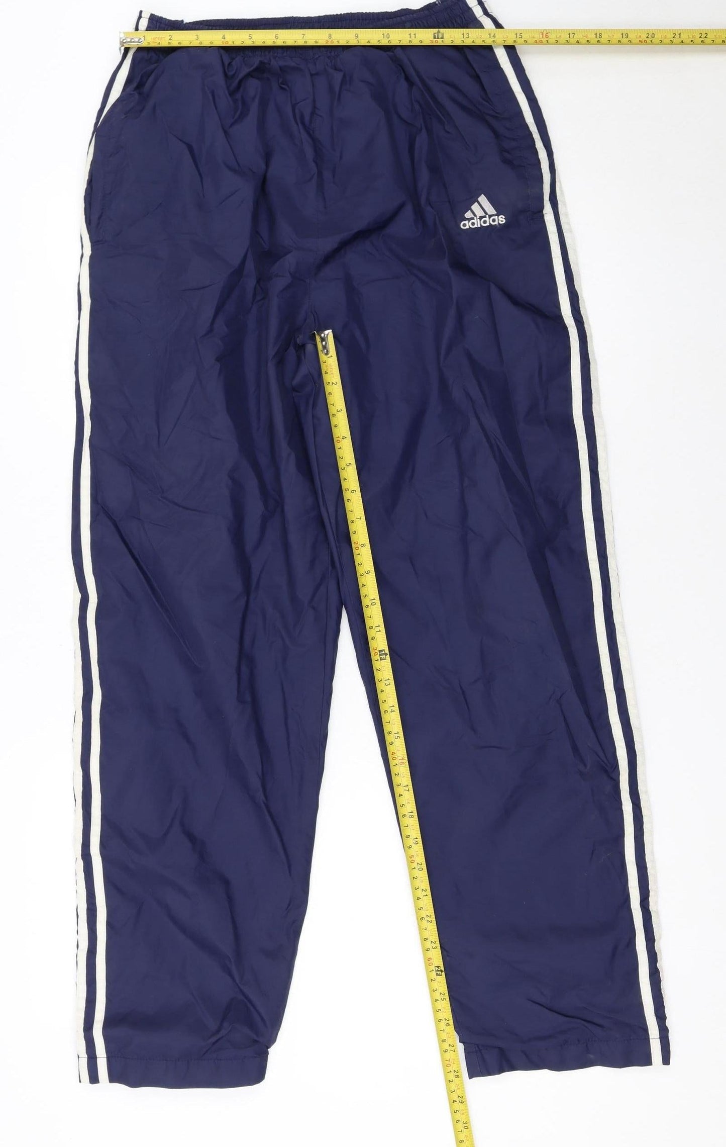 Adidas Men's Blue Track Pants M Elastic Waist Snap Side Stripe