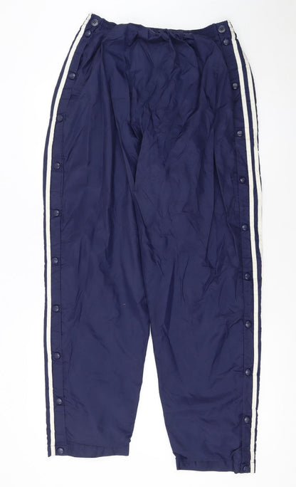 Adidas Men's Blue Track Pants M Elastic Waist Snap Side Stripe
