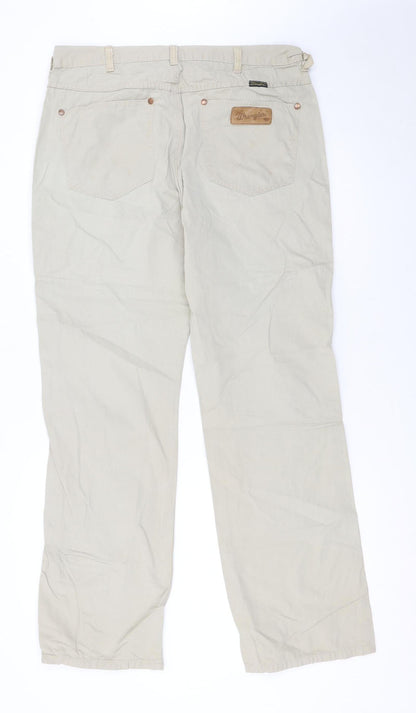 Wrangler Men’s Beige Alaska Chino Trousers W36 L32 Cotton Straight Fit