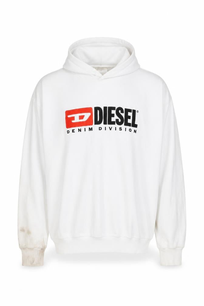 Diesel Mens White XXL Pullover Hoodie Cotton Graphic Logo