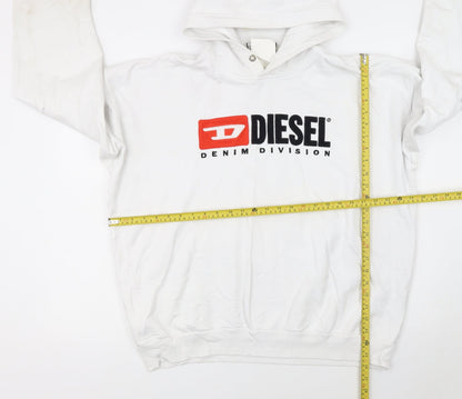 Diesel Mens White XXL Pullover Hoodie Cotton Graphic Logo
