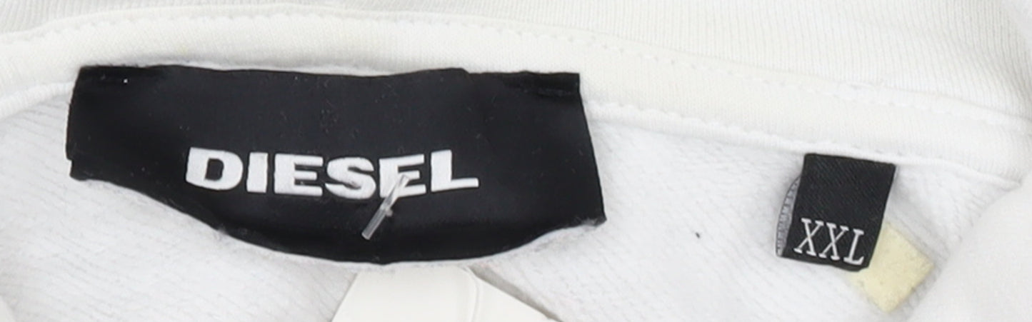 Diesel Mens White XXL Pullover Hoodie Cotton Graphic Logo