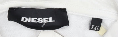 Diesel Mens White XXL Pullover Hoodie Cotton Graphic Logo
