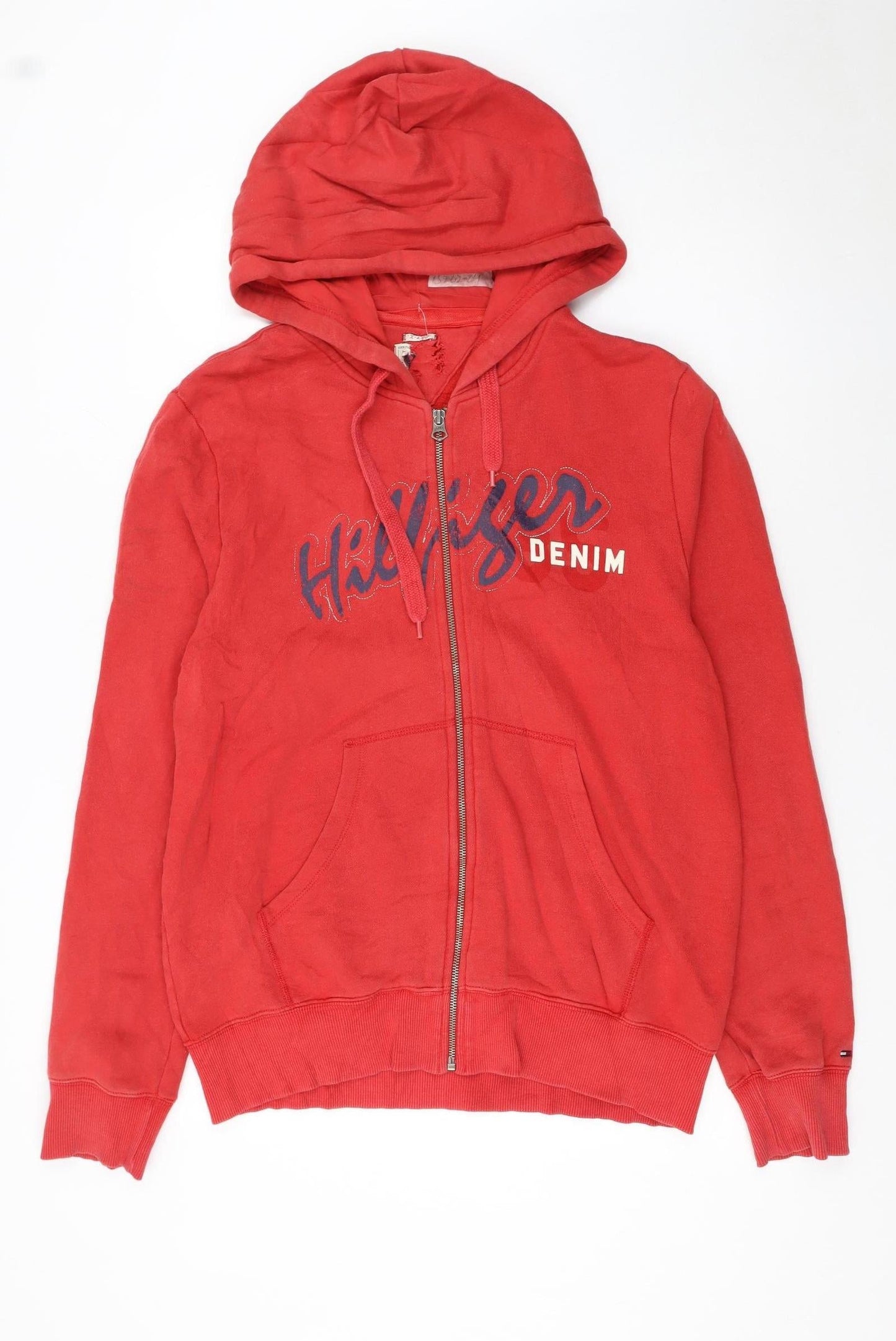 Tommy Hilfiger Men’s Red Full Zip Hoodie XL Fleece Logo Sweatshirt