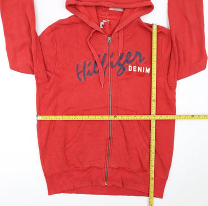 Tommy Hilfiger Men’s Red Full Zip Hoodie XL Fleece Logo Sweatshirt