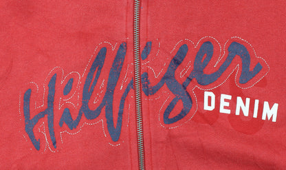 Tommy Hilfiger Men’s Red Full Zip Hoodie XL Fleece Logo Sweatshirt