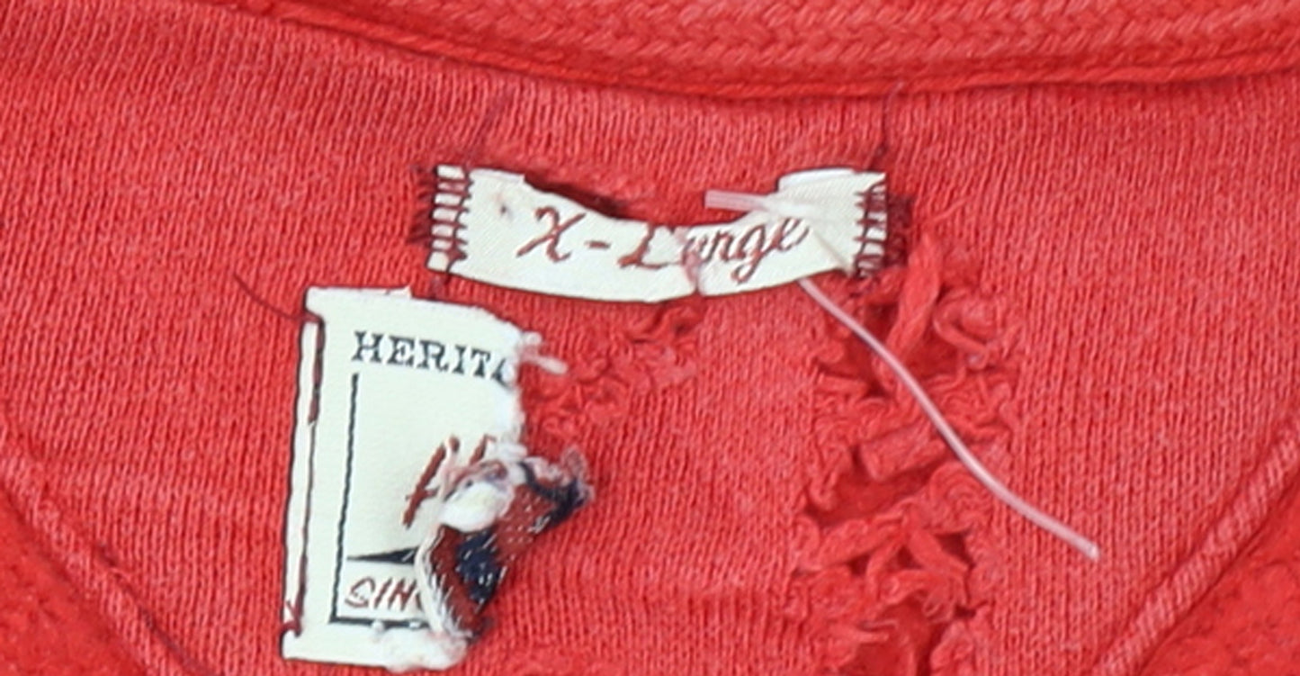 Tommy Hilfiger Men’s Red Full Zip Hoodie XL Fleece Logo Sweatshirt
