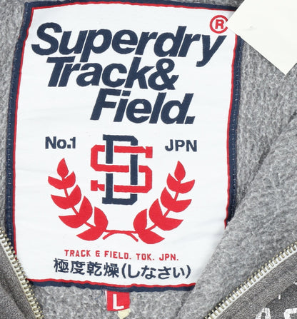 Superdry Women Grey Full Zip Hoodie Size L Track Graphic