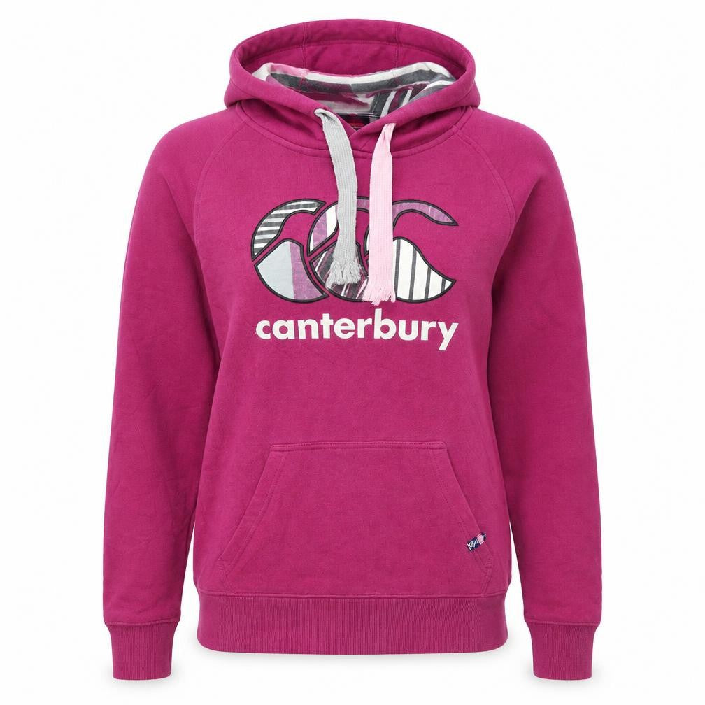 Canterbury Womens Pink Pullover Hoodie Size 8 Cotton Logo Lined