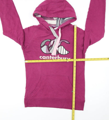 Canterbury Womens Pink Pullover Hoodie Size 8 Cotton Logo Lined