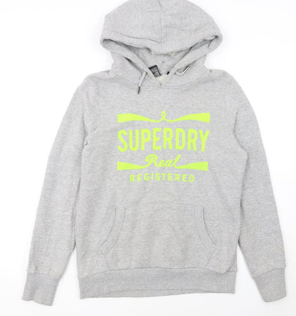 Superdry Womens Grey Hoodie UK 14 Pullover Logo Front Pocket