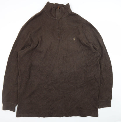 Ralph Lauren Men's Brown 2XL Half Zip Cotton Jumper
