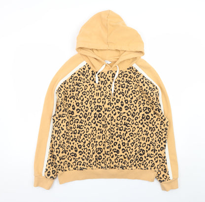 Next Women's Beige Leopard Print Pullover Hoodie M Cotton Blend