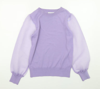 Gallery Women’s Purple Balloon Sleeve Crew Neck Pullover Jumper Size S
