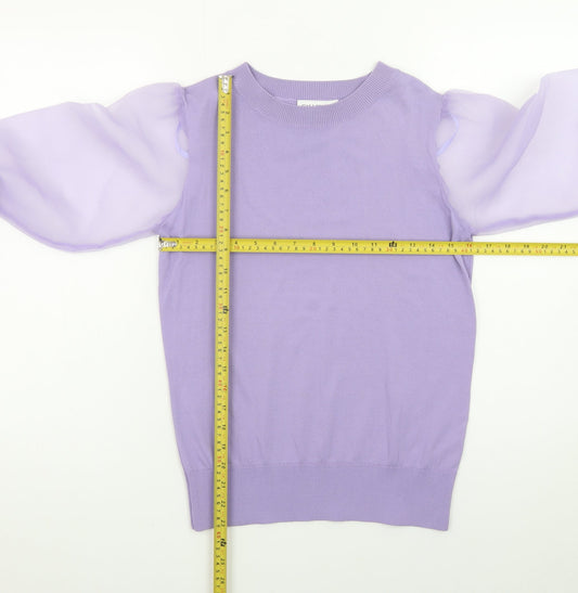 Gallery Women’s Purple Balloon Sleeve Crew Neck Pullover Jumper Size S