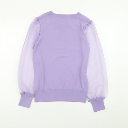 Gallery Women’s Purple Balloon Sleeve Crew Neck Pullover Jumper Size S