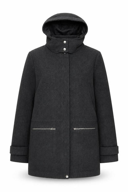 New Look Women's Grey Hooded Wool Blend Mid-Length Coat Size 8