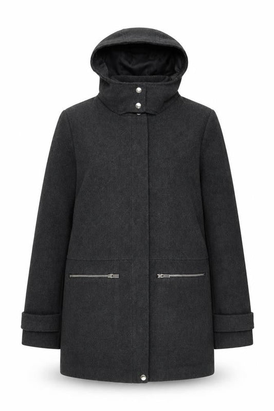 New Look Women's Grey Hooded Wool Blend Mid-Length Coat Size 8