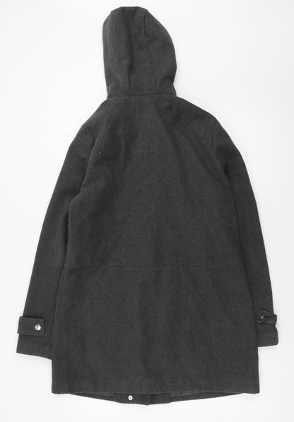 New Look Women's Grey Hooded Wool Blend Mid-Length Coat Size 8