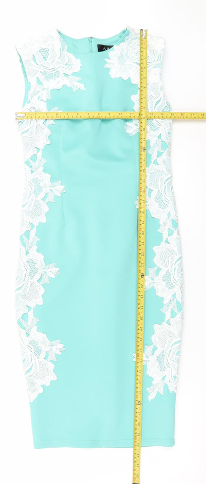 AX Paris Women Blue Lace Bodycon Dress Size 12 Sleeveless Knee Length
