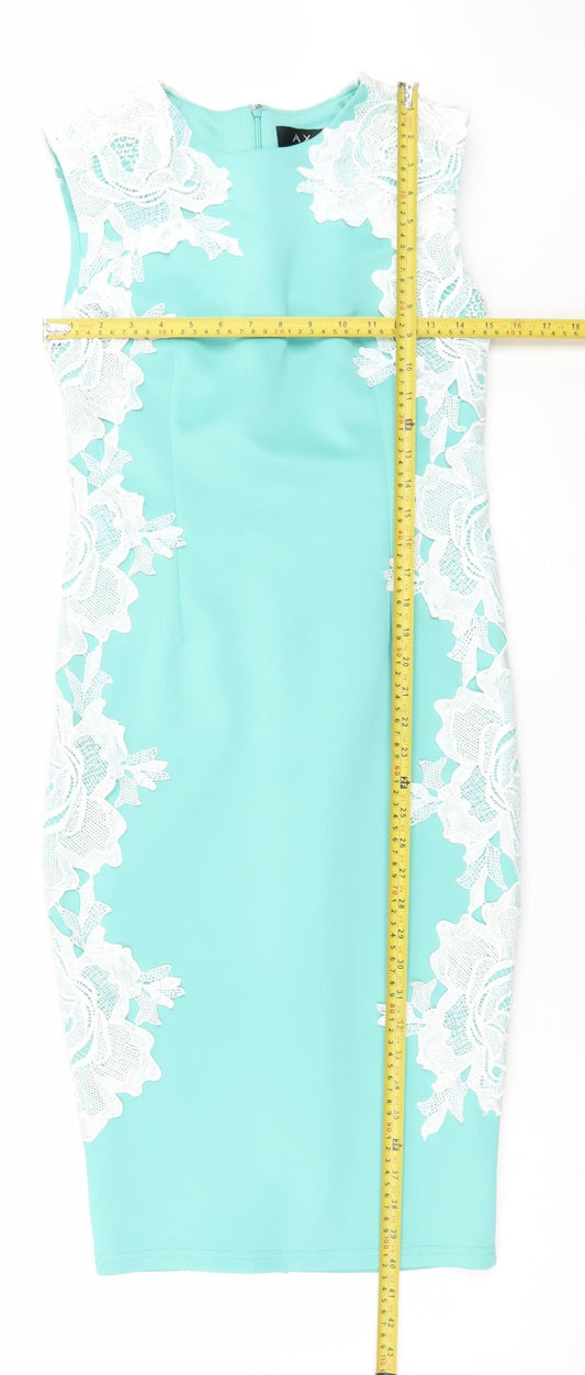 AX Paris Women Blue Lace Bodycon Dress Size 12 Sleeveless Knee Length