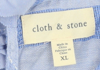Cloth & Stone Women's Blue Striped Tunic Blouse XL Cotton